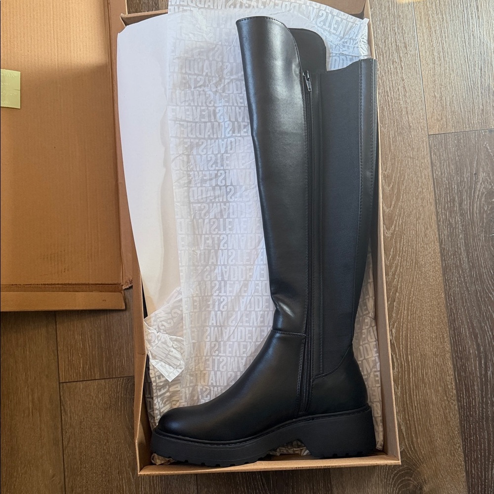 Steve Madden Black Knee-High Leather Boots